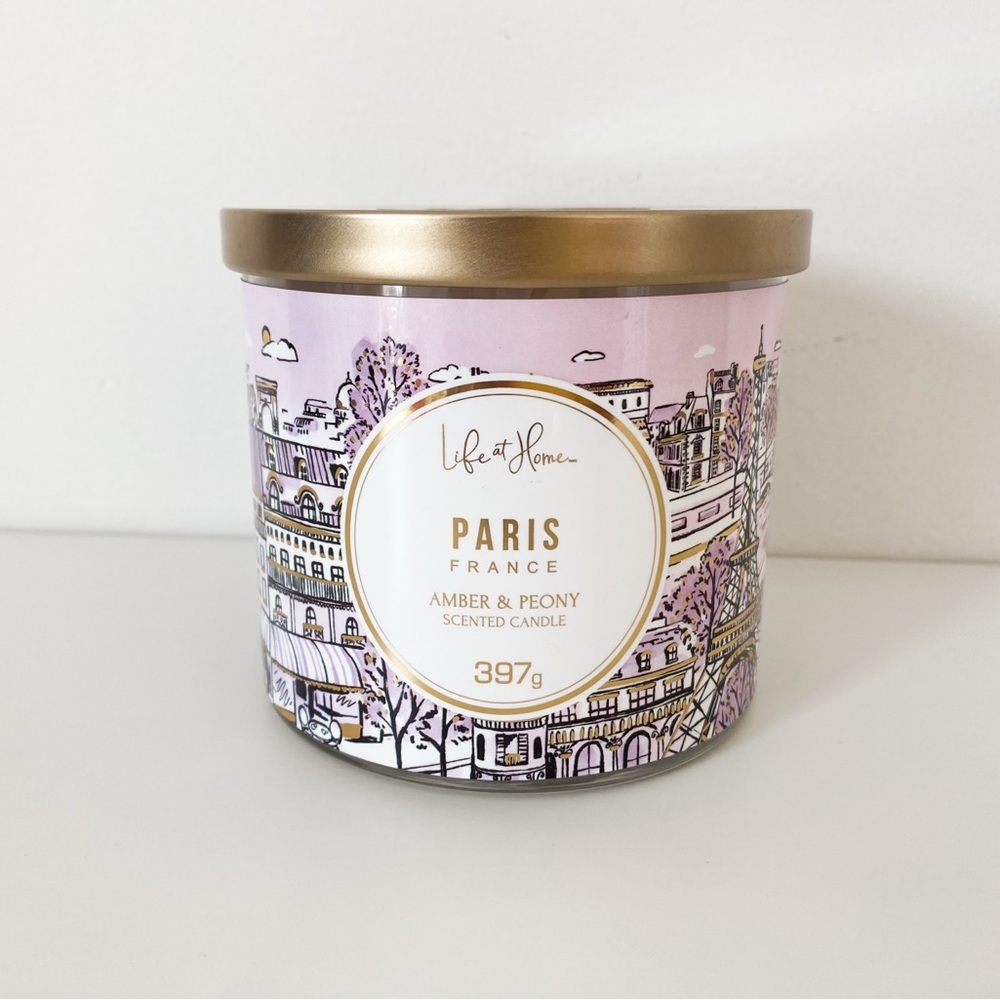 BRAND NEW Life at Home 3-Wick Candle, Paris, Amber and Peony - Picture 1 of 4